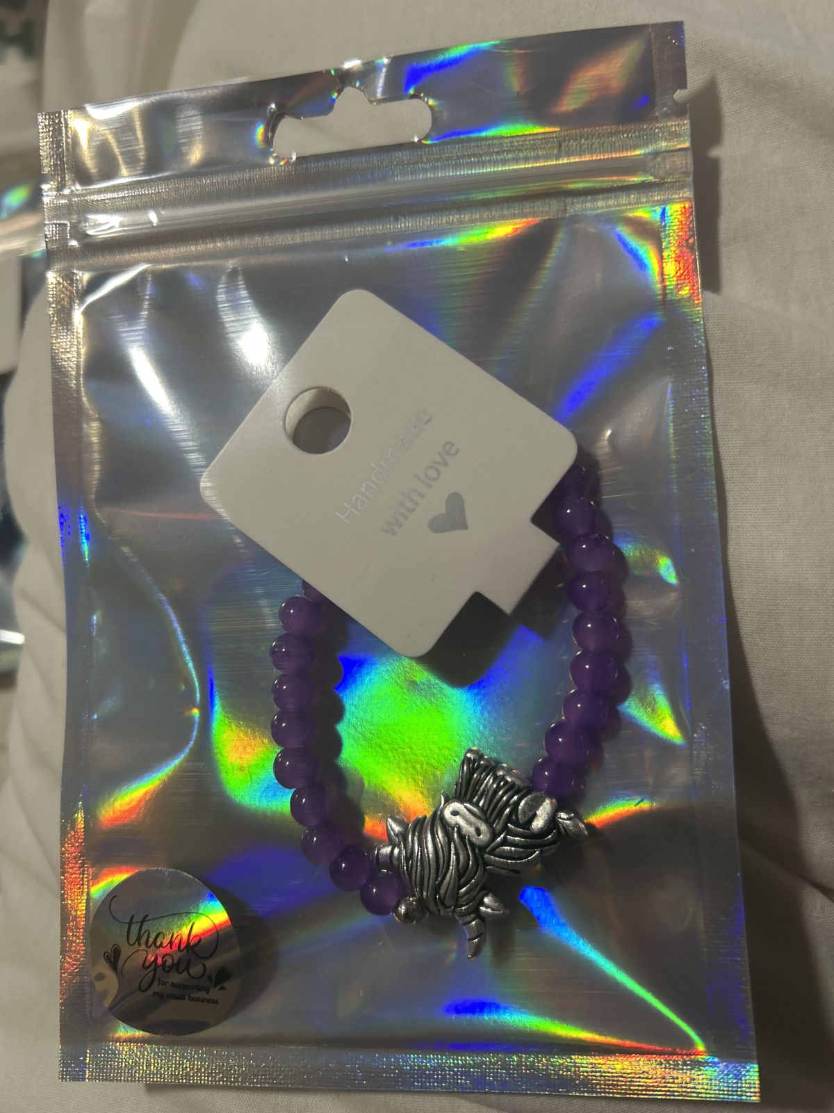 Purple magnetic heart highland cow bracelet